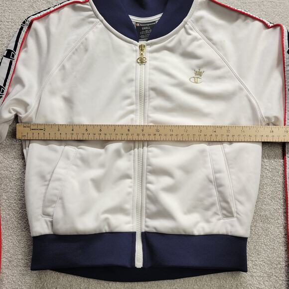 Champion Cropped Track Jacket Women’s Small White Logo Tape Sleeves - Picture 6 of 11